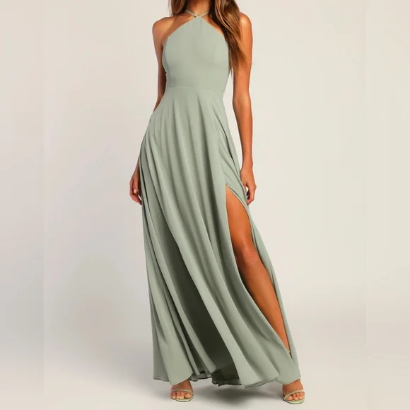Lulus Absolutely Breathtaking Sleeveless Sage Brush Maxi Dress, Size Medium - Picture 5 of 11